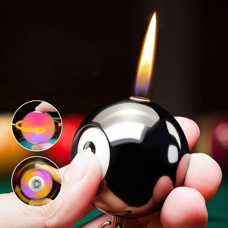 New Billiards Inflatable Lighter Shining Cool Rotating Open Flame Lighter Keychain, Give Boyfriend a Trendy Gift