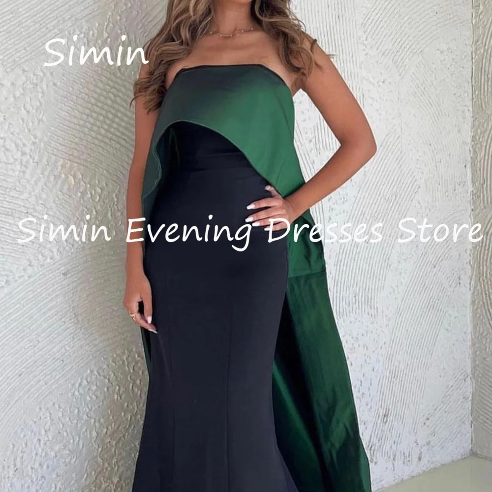 Simin Satin Mermaid senza spalline Saudi Ruffle abito da ballo formale lunghezza del pavimento abiti da sera eleganti arabi per le donne 2023