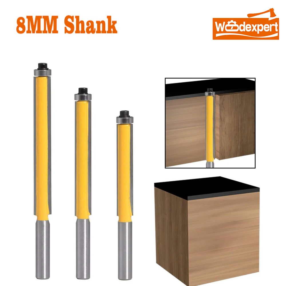 8mm Shank 3/8\' Long Straight Router Bit Drills with Top Bearing for Wood Tungsten Carbide Tipped Milling Cutter Carving