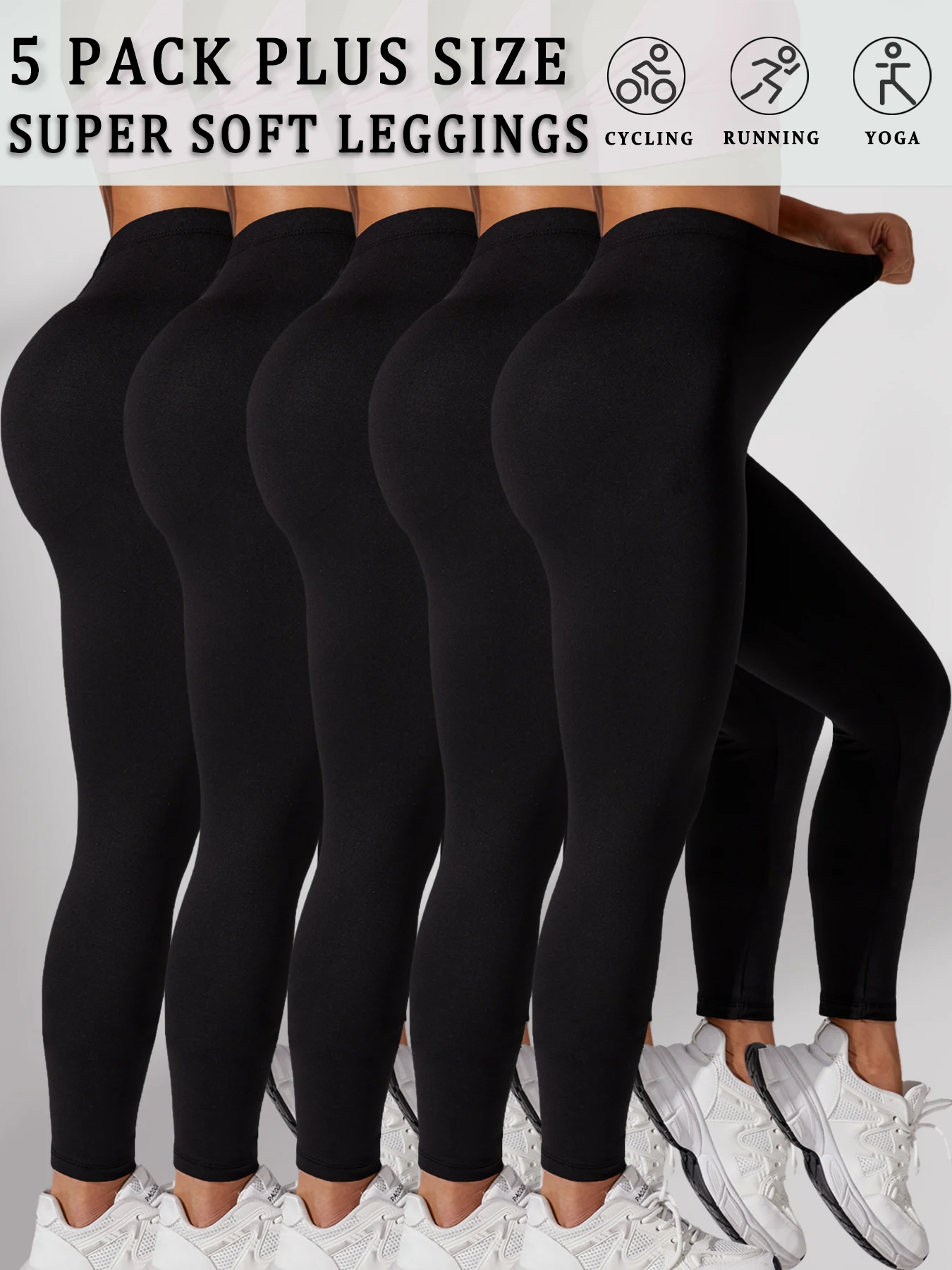 

Plus Size 5 Pack Super Soft Sport Leggings For Women No See Through Workout Running Yoga Athletic Leggings RUNNING