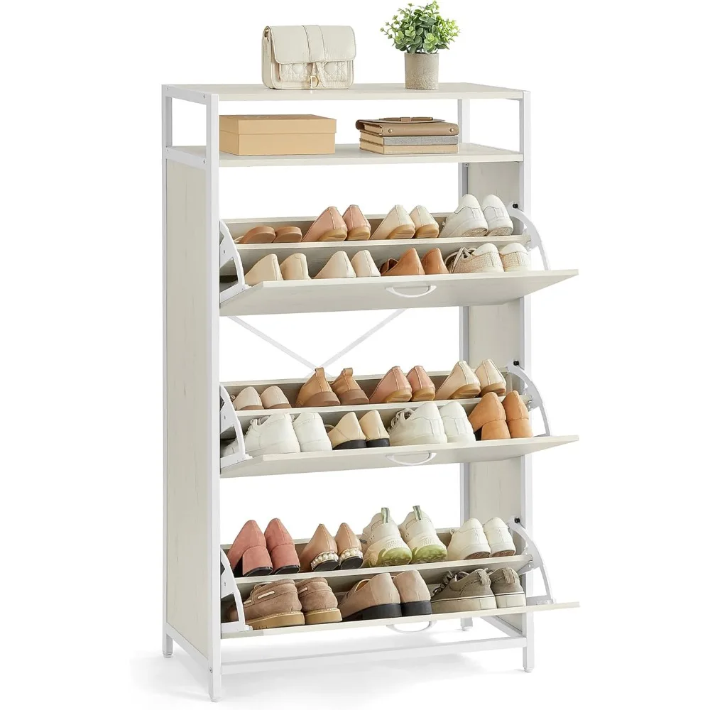 

Shoe Cabinet with 3 Flip Drawers, Shoe Storage Cabinet, Asjustable and Removable Dividers, Holds 15-24 Pairs of Shoes, 11.8 x 3