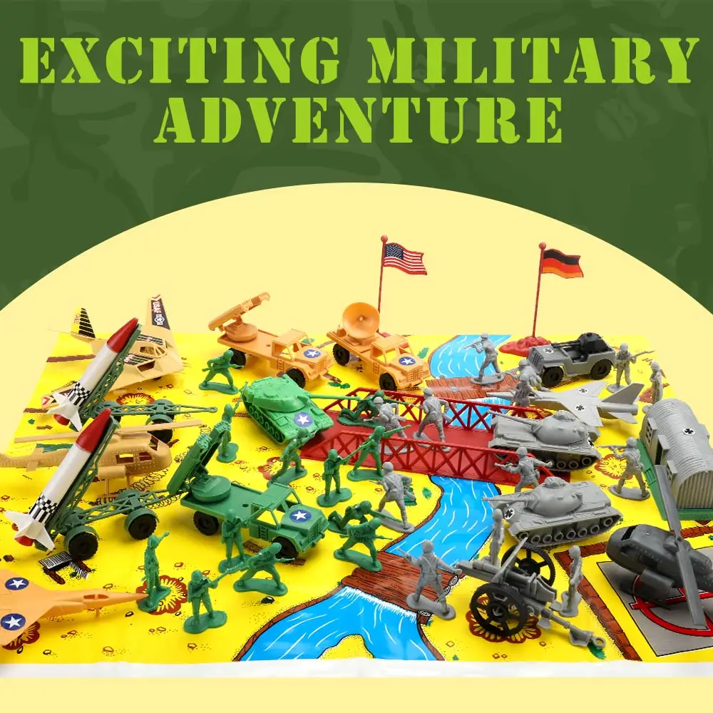 ViiKONDO Army Men Toy Soldier Action Figure Military Playset WWII US German Wargame Battlefield Tank Jet Accessories Boy Gift V