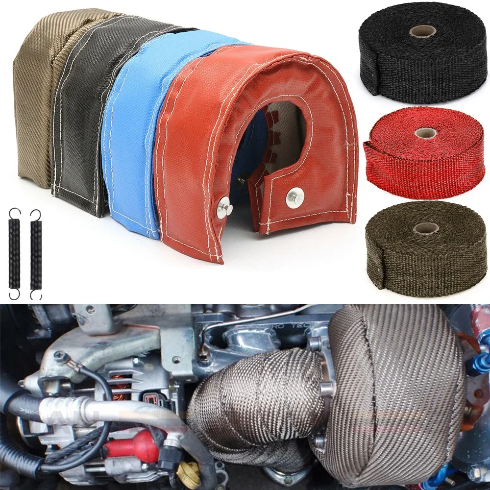 T25 T3 T4 T6 Car Titanium Turbo Blanket Heat Shield Barrier Charger Cover Wrap + 10m Exhaust Pipe Thermal Header Heat Wrap Tape