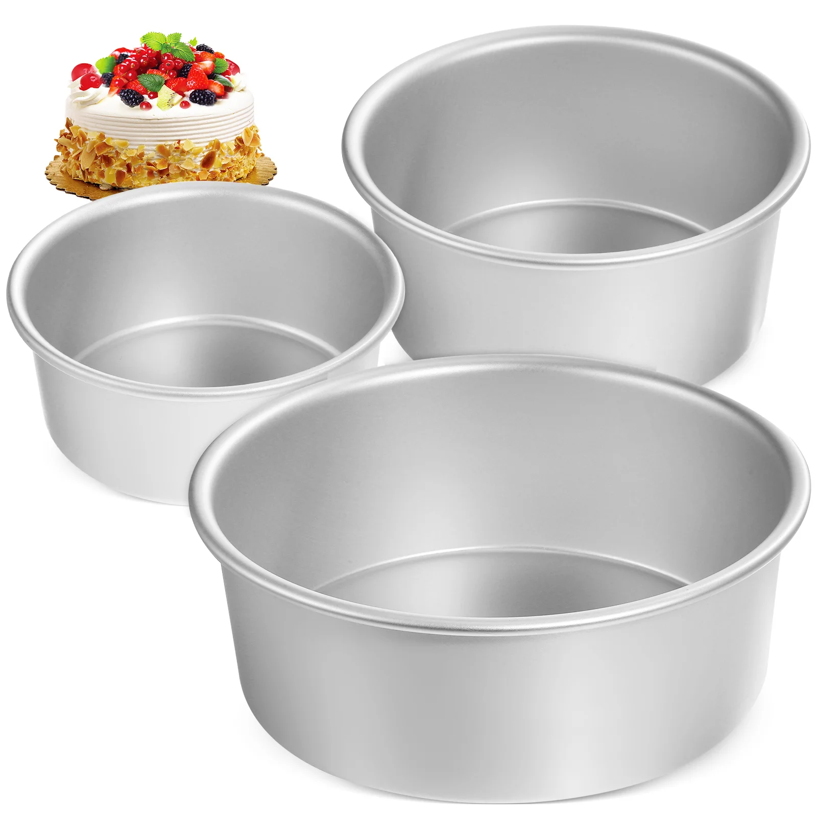 3 Pcs Chiffon Cake Mold Cheese Pan Deep Tin Aluminum Pans Food Molds For Baking Round Metal 8 Inch Nonstick Tins Aluminium