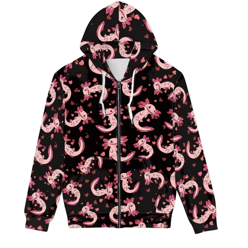 

Лидер продаж, милые толстовки на молнии с 3D принтом аксолотля для мужчин и женщин, трендовый свитер для отдыха на открытом воздухе, толстовка с капюшоном и графикой, мужская одежда