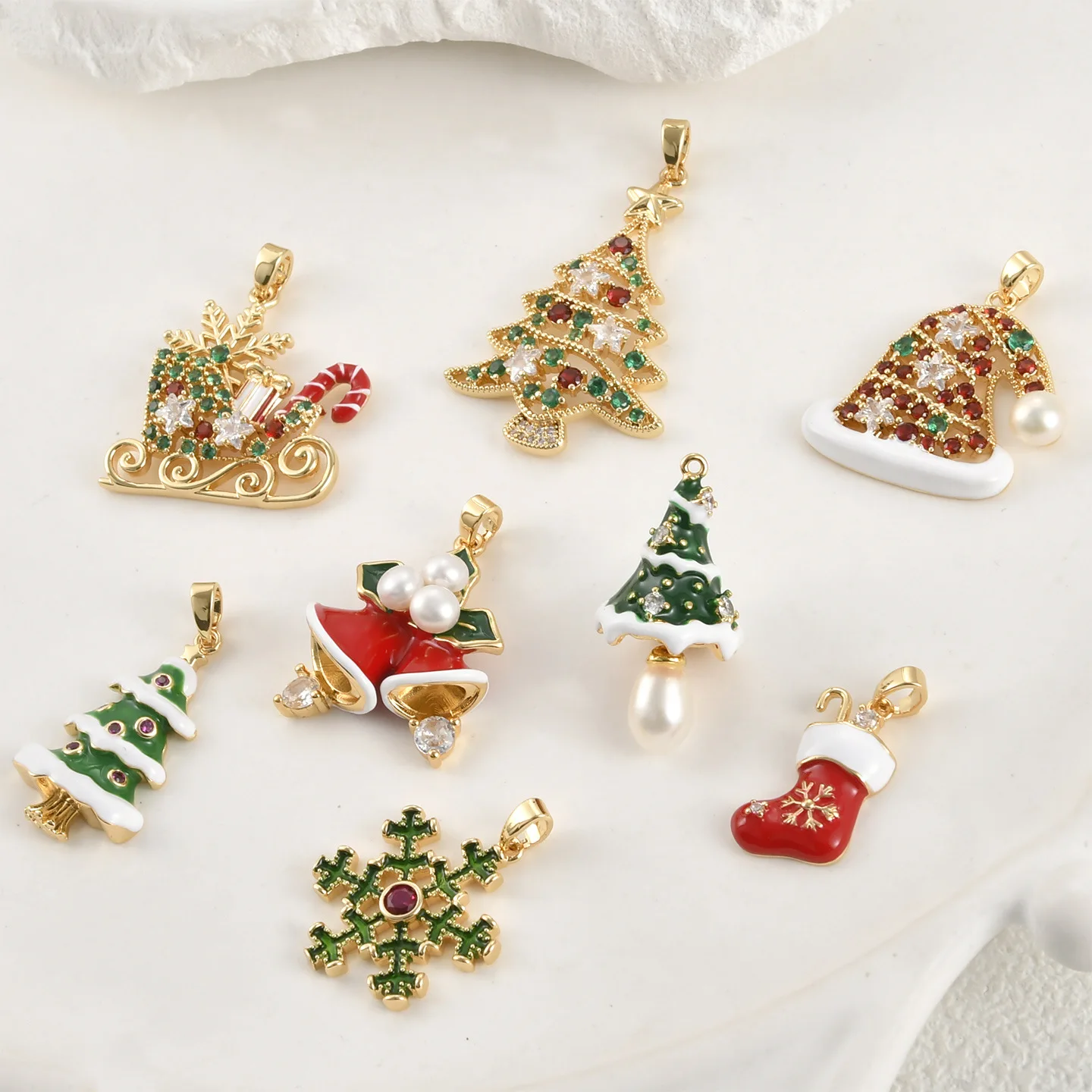 Christmas Series Snowflake Zircon Pendant 14k Real Gold Color Retention Necklace Sweater Chain Pendant DIY Handmade Accessories