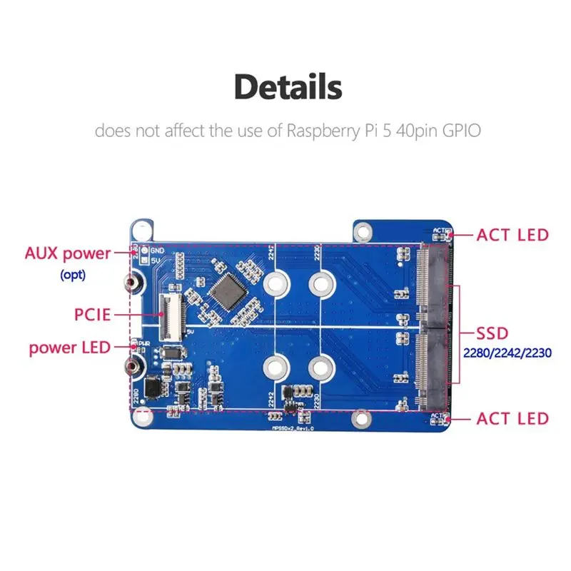 A97I-MPS2280D For Raspberry Pi 5 PCIE To M.2 Dual NVME SSD HAT Support 2280/2242/2230 SSD Computer Accessories