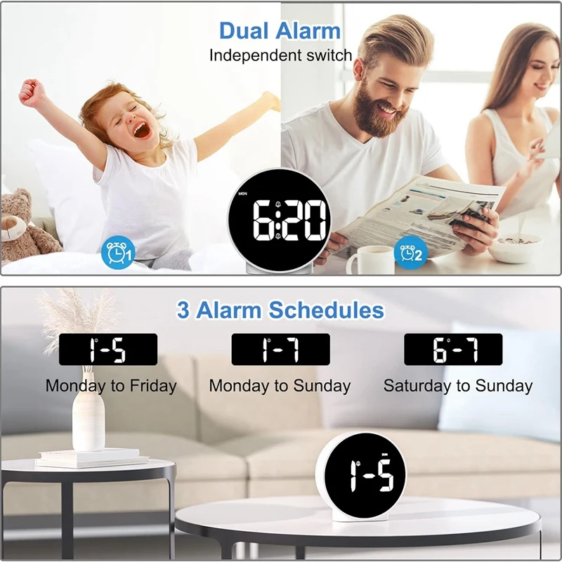 Alarm Clock Digital Travel Alarm Clocks Bedside Battery Mains Powered Dual Loud Alarms For Heavy Sleepers Clock White Durable