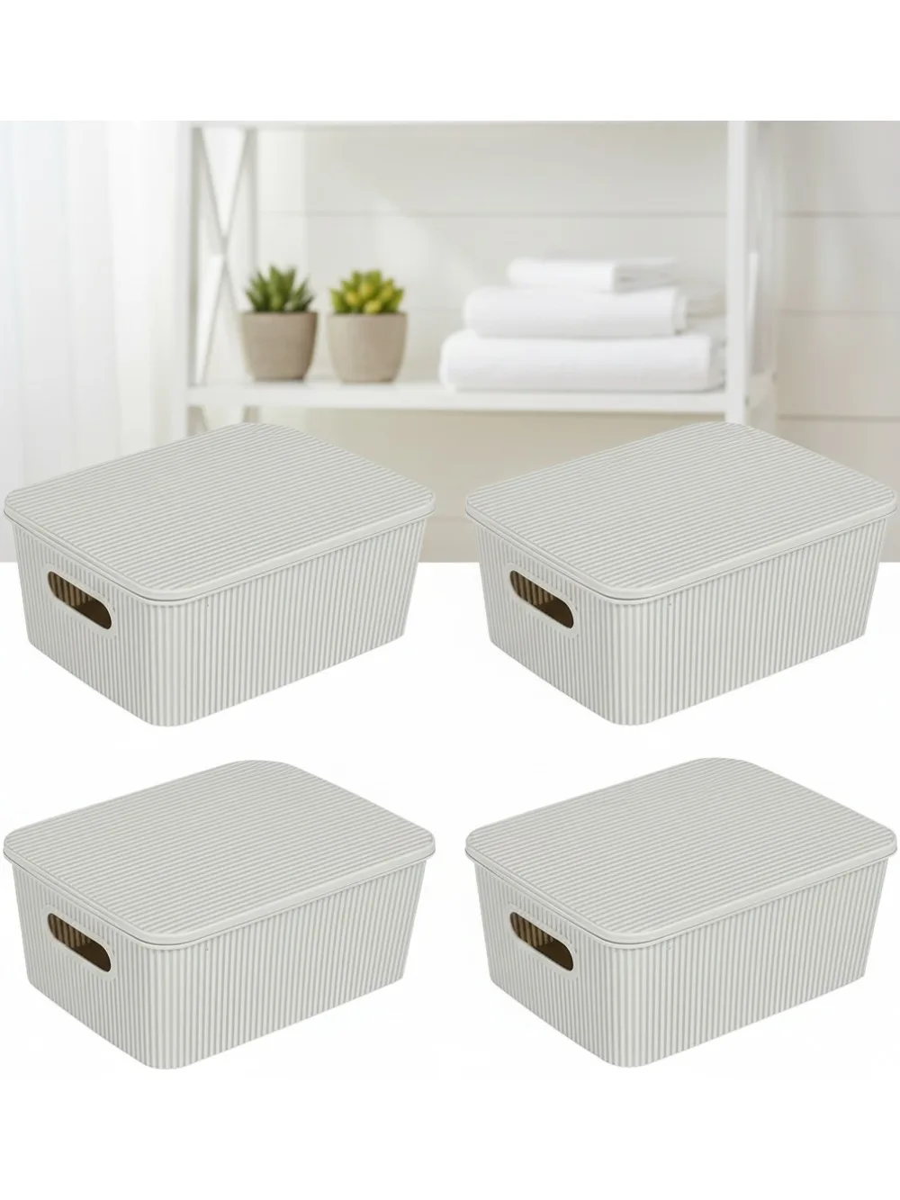 

Штабелируемые корзины для хранения из 6 предметов с крышками — пластиковые контейнеры-органайзеры для ванной комнаты, шкафа и кухни, 1 галлон