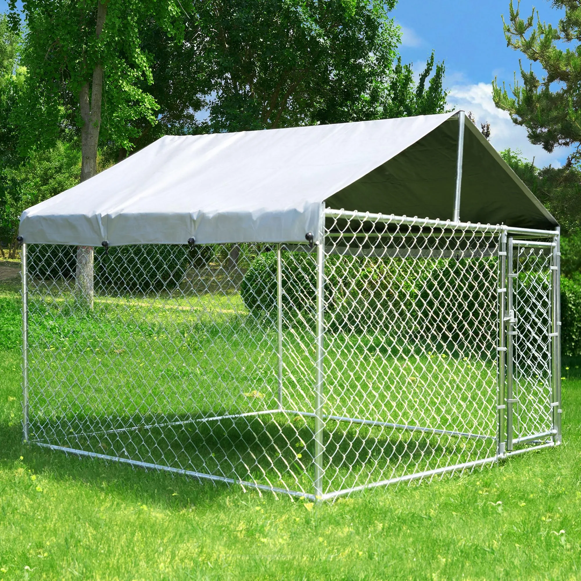 Extra Large Outdoor Dog Kennel, Anti-Rust Dog Kennel Outside with Roof, Galvanized Chain Link Dog Runs for Outside with