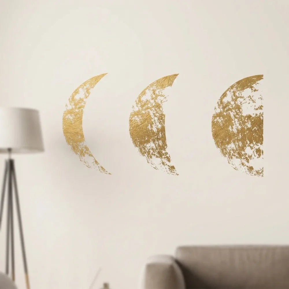 PVC Moon Phase Wall Sticker Golden 23.62*15.75 in golden moon phase sticker Stickers Mural Moon Phases