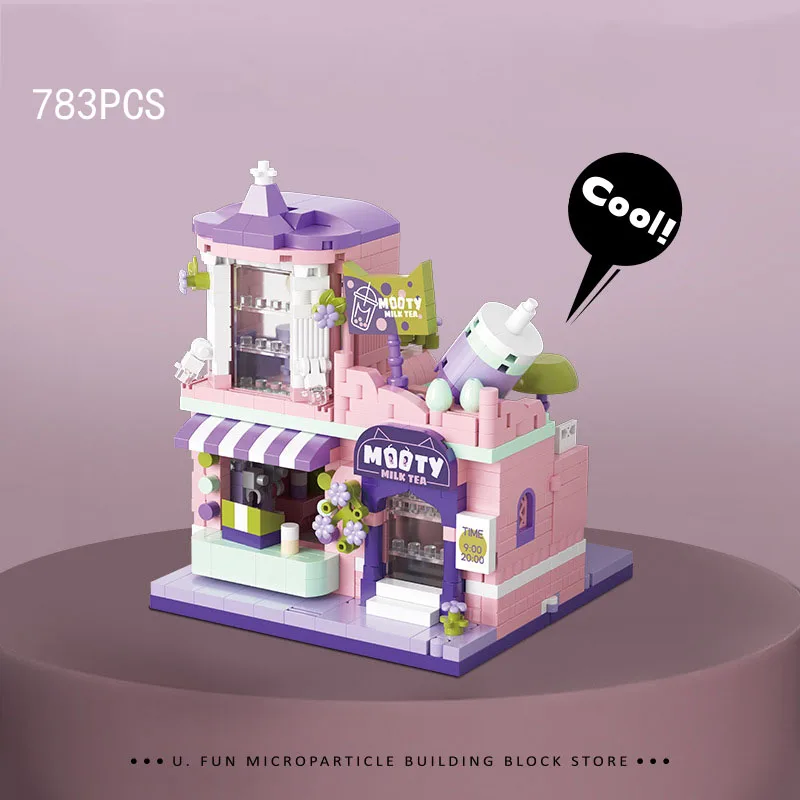 Funny City Street View Building Bricks Florist Coffee Shop Milk Tea Game Hall Construction Mini Block Streetscape Toys For Gifts - view 3