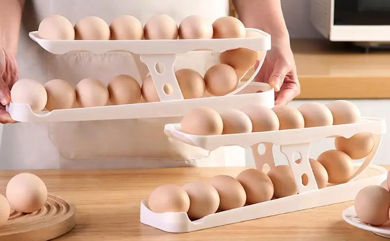 Automatic Scrolling Egg Rack Rolldown Refrigerator Egg Dispenser Egg Storage Slide Box Kitchen Egg Storage Tray for Refrigerator