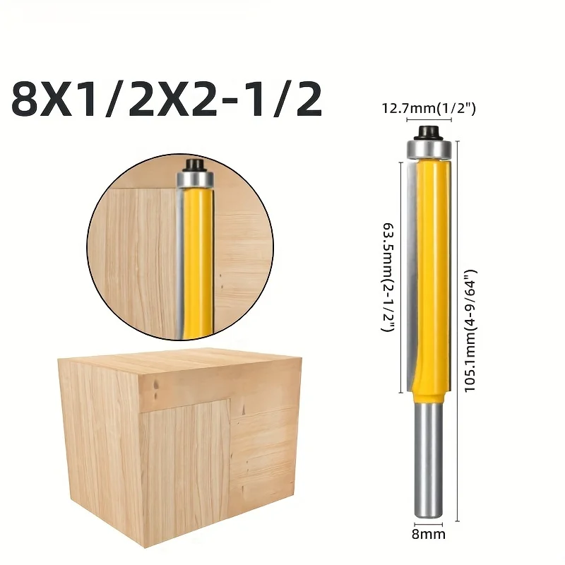 Gambo da 1 pezzo da 8mm esteso con punta del Router di rifilatura del cuscinetto, fresa per la lavorazione del legno per la rifilatrice del bordo