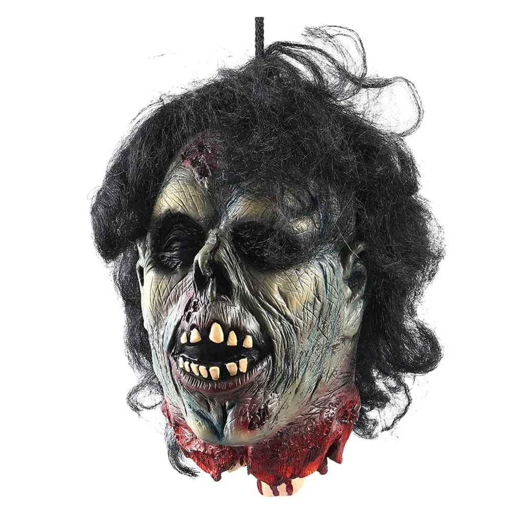Scary Hanging Severed Head Life-Size Latex Zombie Head Halloween Party Indoor Outdoor Bar Decoration Haunted House Decor Props