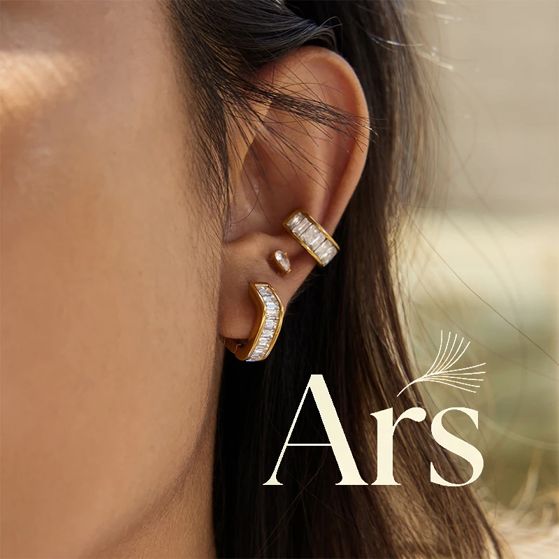Ars Dainty Stainless Steel Hoop Huggie Earrings Women's 18K Gold Plated Earrings with Zircon No Tarnish Daily Wear Earrings