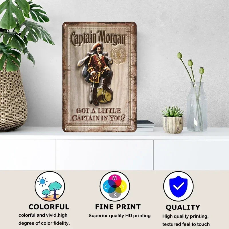 علامة قصدير عتيقة علامة تجارية روم علامات معدنية عتيقة ، كابتن مورغان ملصق مضحك ، لوحة باكاردي ، لافتة للبار ، حانة ، نادي ، كهف رجل ، ديكور جداري #4