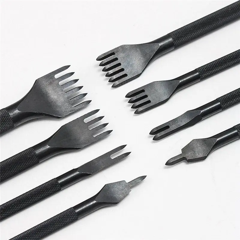 Happy New- 8Pcs 3Mm 4Mm 1/2/4/6 Prongs Inch Chisel Leather Craft Tools Hole Punch Hole Puncher