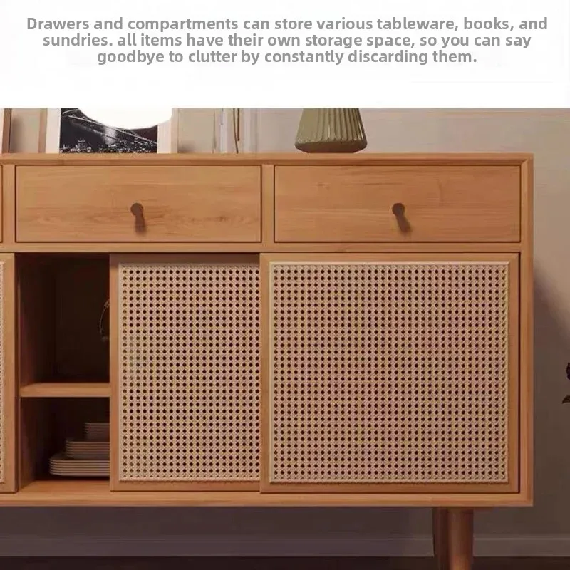 

Japanese Solid Wood Sideboards PE Rattan Modern Simple Raise Kitchen Cabinets Buffet Drawers Dining Room Furniture Comedor FYSB