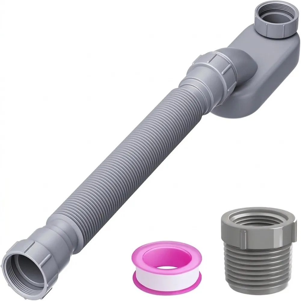 Low Profile Drain Pipe Kit with Flat P Trap for Freestanding Bathtub RV Flexible Bendable Polypropylene 12-33.5 Inch