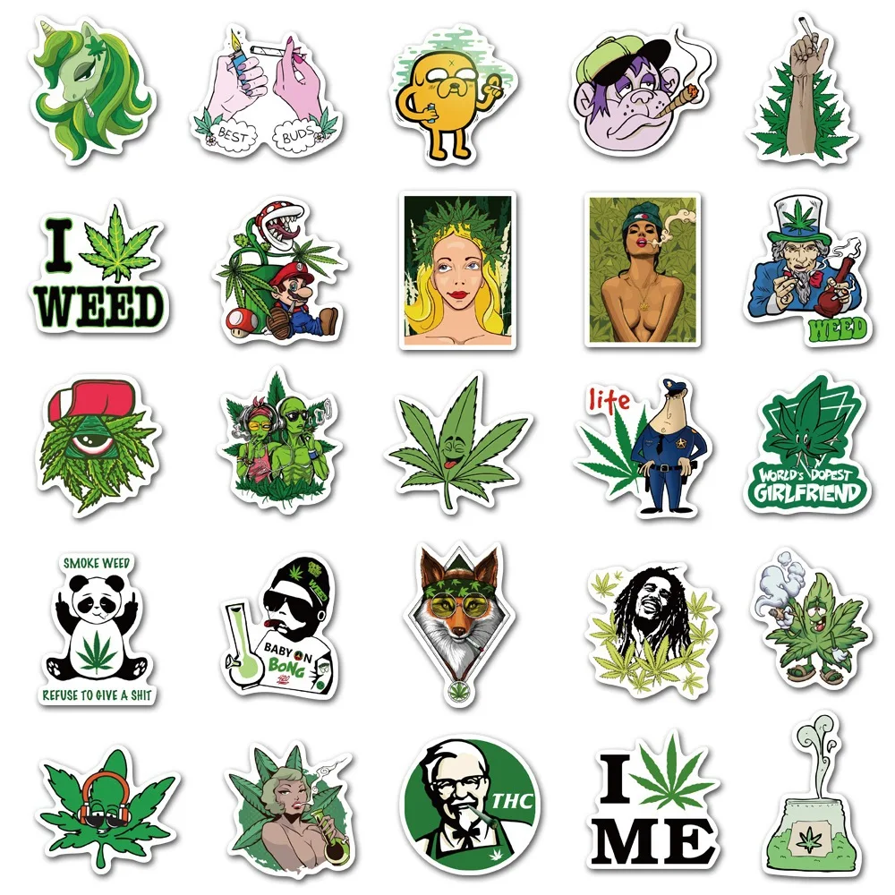 50pcs Green Plant Prank Sticker Pack Personalized DIY Stickers Waterproof Phone Case Cute Laptop Skin Stationery Art Supplies