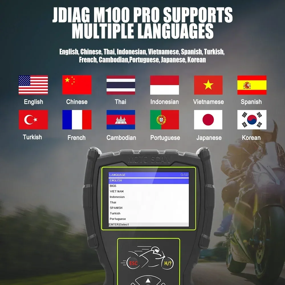 New Arrival Topdiag Jdiag M100 Pro Moto Diagnostic Tool Universal Moto Scanner with 12V Battery Tester