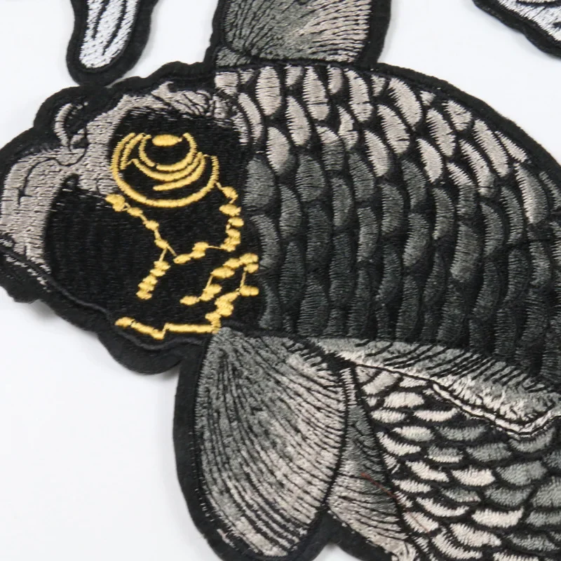 Chinese Style Carp Fish Embroidered Patches Stripes Classic Ethnic Carp Koi Embroidery Patch DIY Patches Applique Cloth Stickers