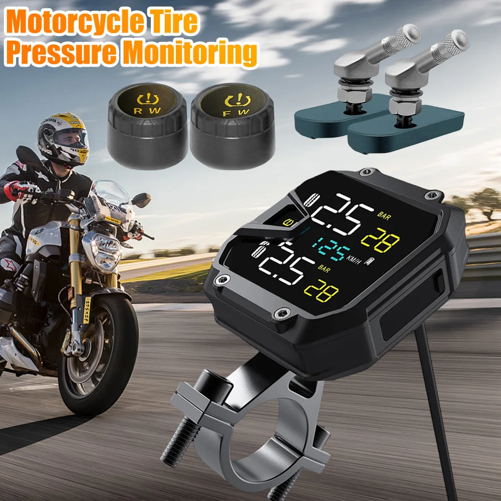 Motorcycle Tire Pressure Monitoring Alarm System with 2 Sensors Motorbike Tyre Pressure Temperature Alarm Motorcycle Accessories