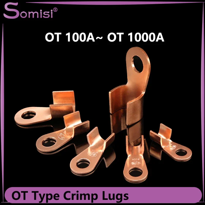 

5/10pcs Red Copper Circular Splice Crimp Terminal OT Type 100A ~1000A Wire Naked Cable Connector Ring Battery lugs Terminals