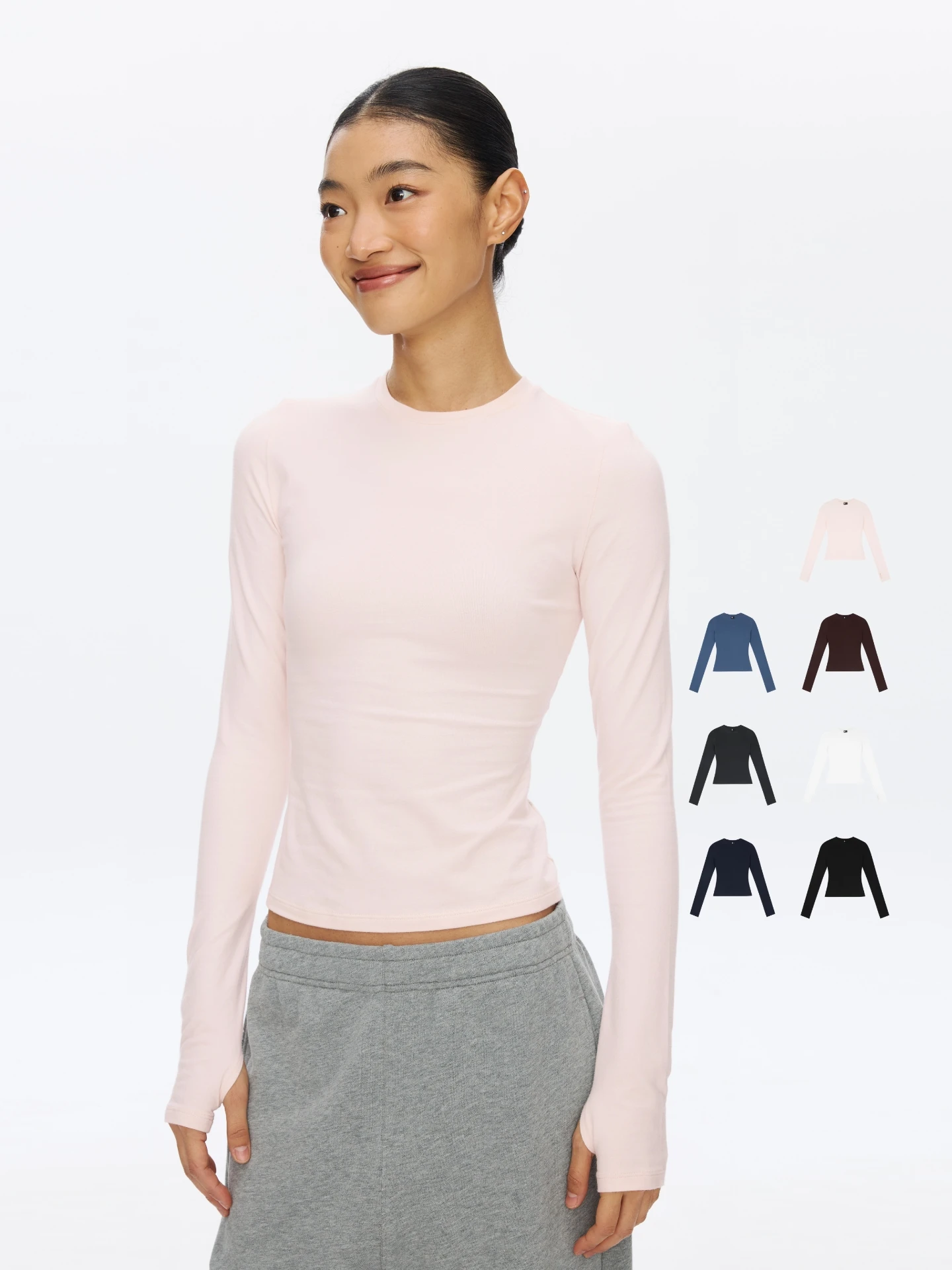 

Oneup Women's Slim Fit Long Sleeve round Neck Yoga Sportswear Pure Color Inner Wear Top Waist Cinching Spring Fashion