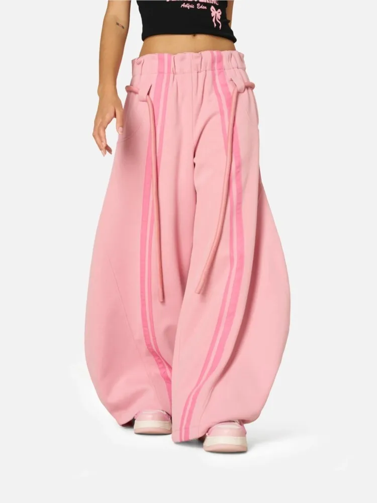 Women's Street Style Lace-up Loose Wide-leg Trousers Spring Autumn Fashion Trend Temperament Waist Versatile Casual Mop Pants