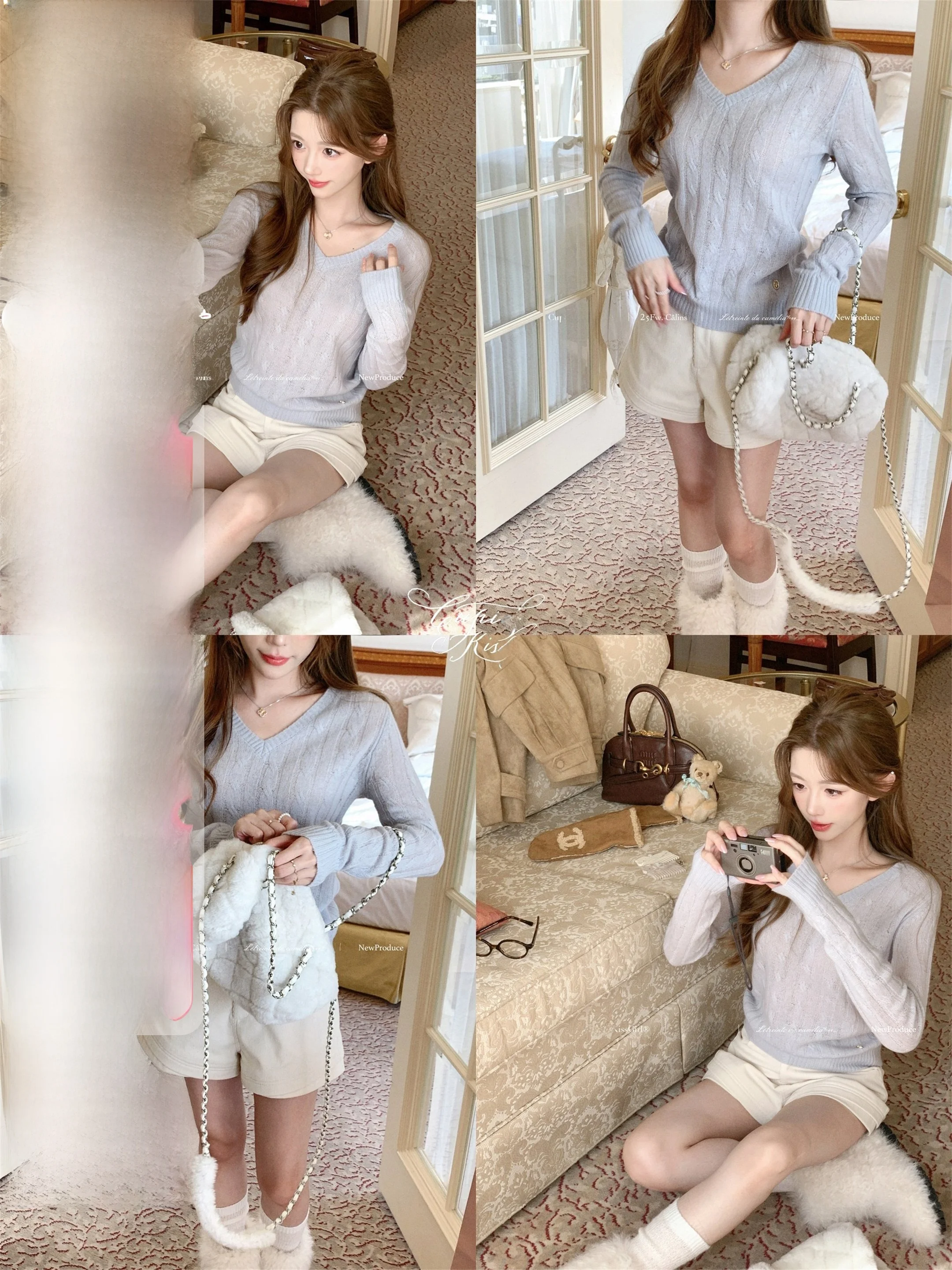 

Soft Merino Wool V-Ne Knitted Sweater Women's Slim Fit Twist Flower Design Casual Wear Comfortable Long Sve Warm Top