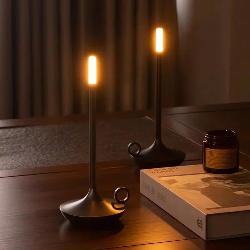 Recarregável candeeiro de mesa sem fio para quarto, toque luz, vela de acampamento, lâmpadas atmosfera criativa, USB-C Desk, iluminação noturna