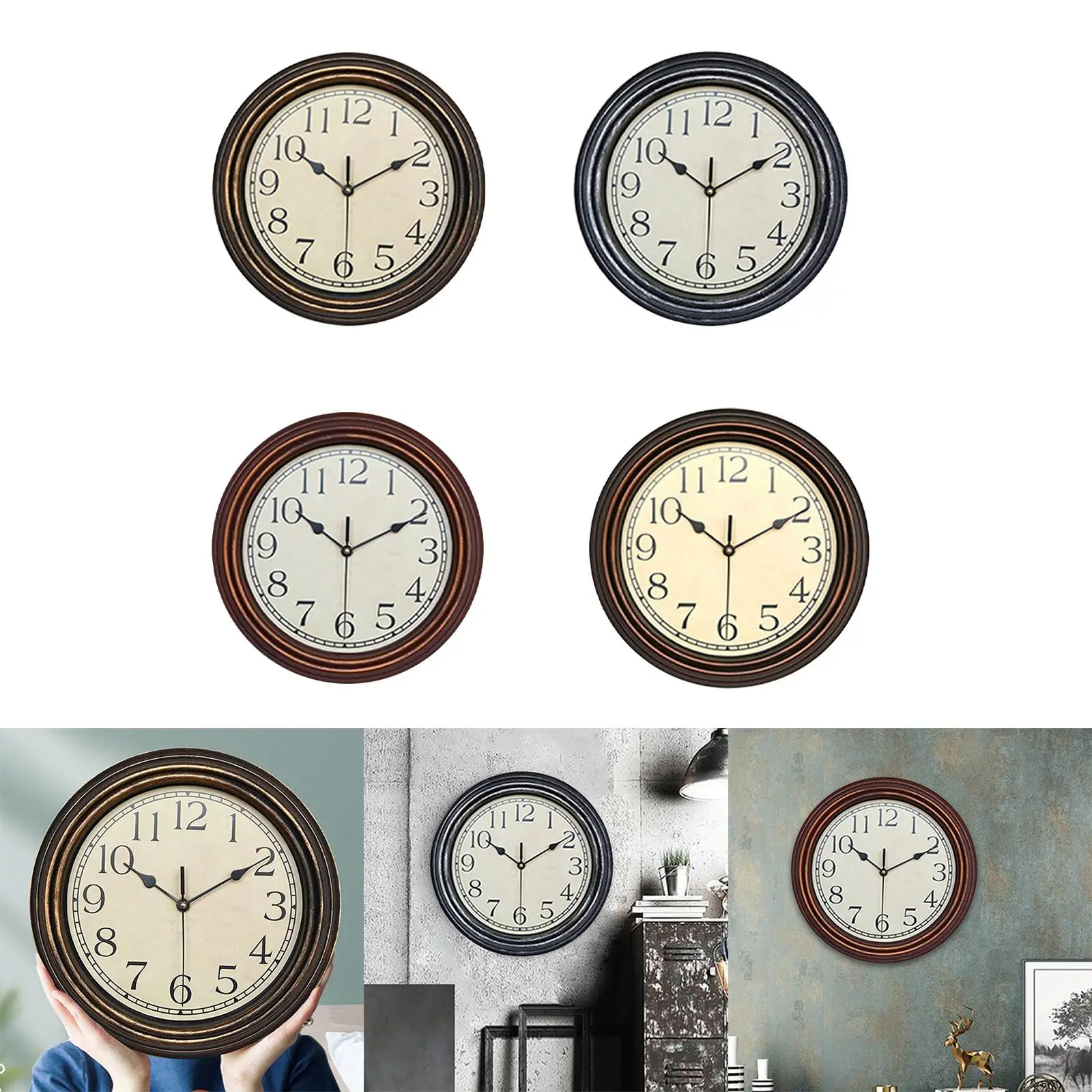 30cm Hanging Clocks Large Arabic Numerals Non Ticking Mute Retro Style Round Wall Clock for Dorm Bedroom Hotel Ornament Home