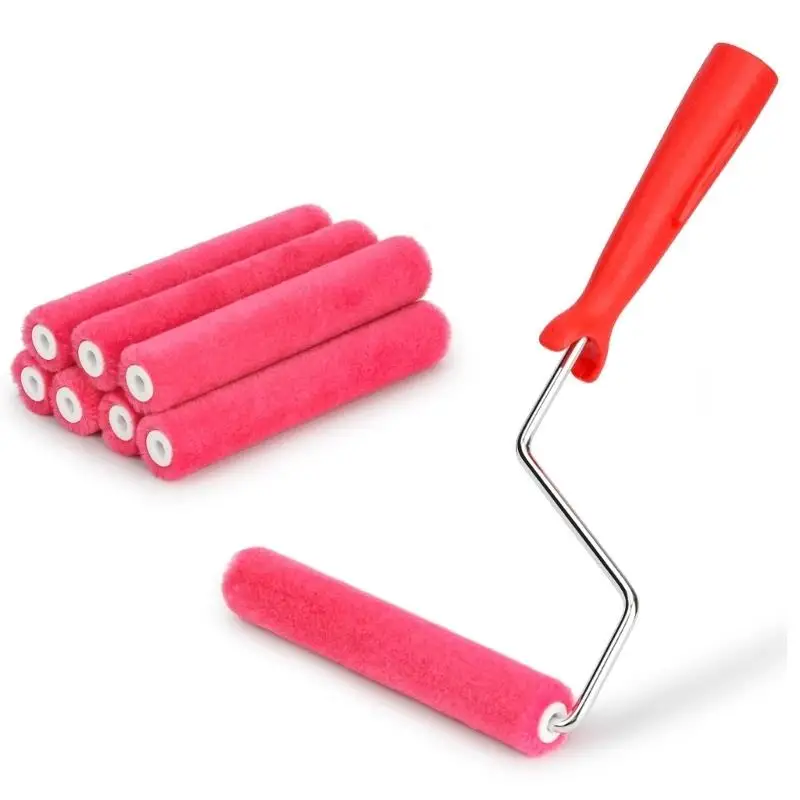 6 Inch Paint Roller Set with Single Frame and 8 Replacement Covers, 1/4 Inch Pile Small Paint Roller for Walls, Cabinets, D2RD