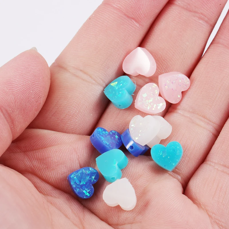 Fnixtar 10mm Synthetic Love Heart Shape Opal Stone Materials Women Handmade DIY Necklace Jewelry Hole  Size 1.5mm 20Piece/lot