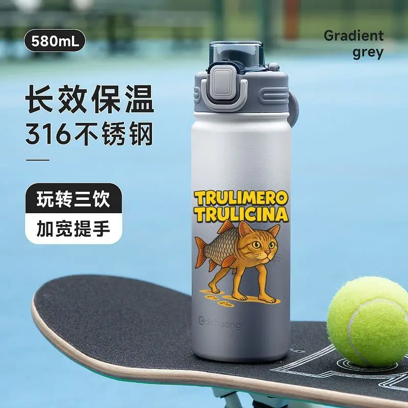 Termo italiano Brainrot, botella de agua Tung Sahur, taza de café portátil con aislamiento frío y caliente, tazas de agua deportivas con pajita