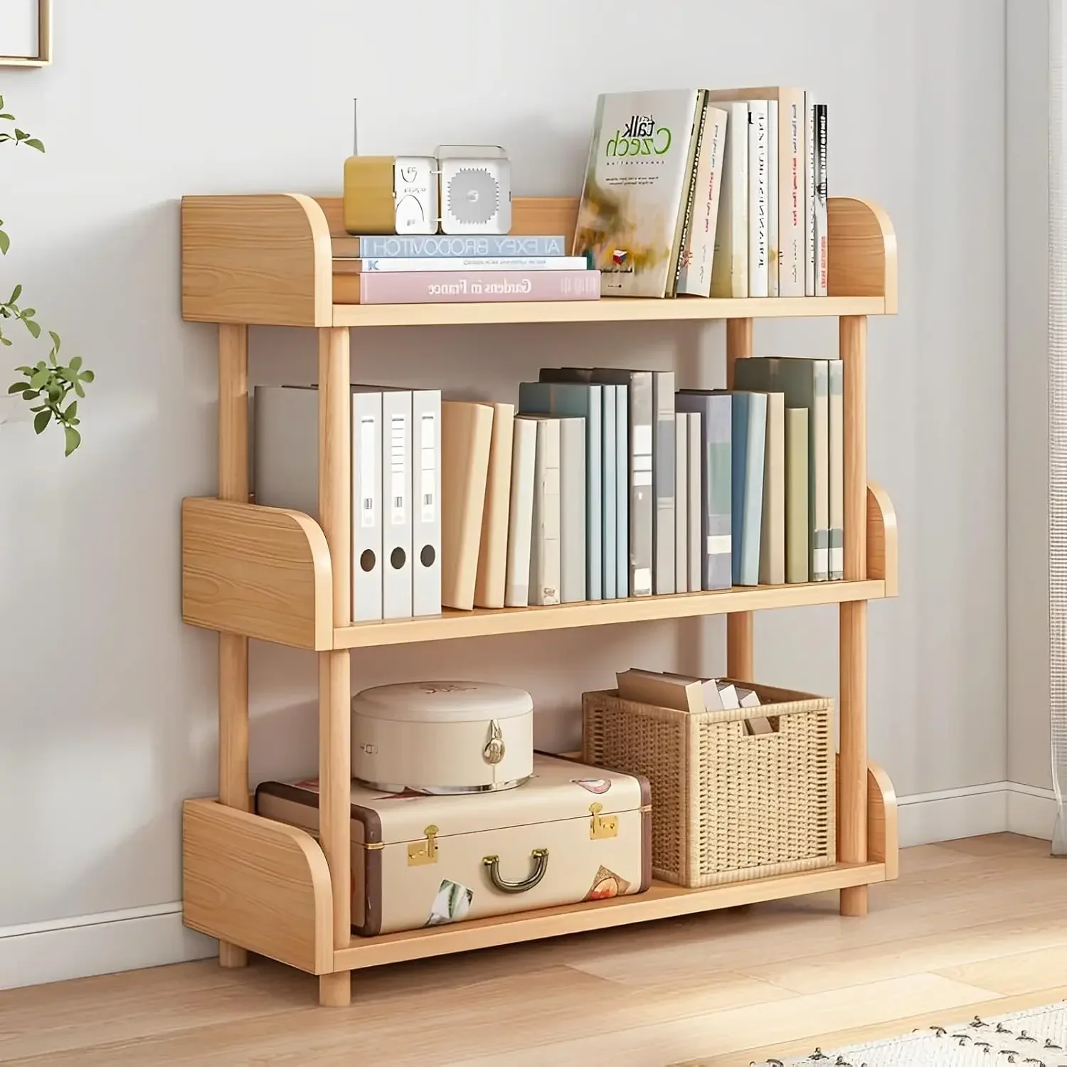 3-Tier Wooden Open Bookcase - Modern Display Bookshelf with Top Edge and Solid Wood Frame for Home and Office, Storage Cabinet