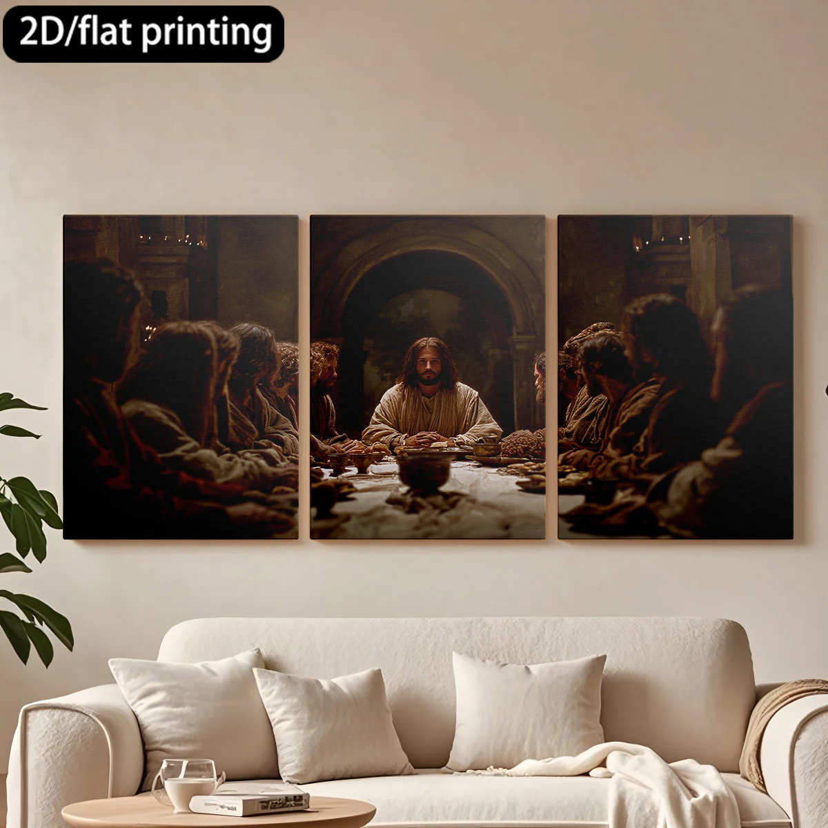 

2D плоская печать, 3-х частная картина на деревянной раме, декоративная живопись «Тайная вечеря», изображение последнего ужина с учениками. Декор для коридора и спальни.