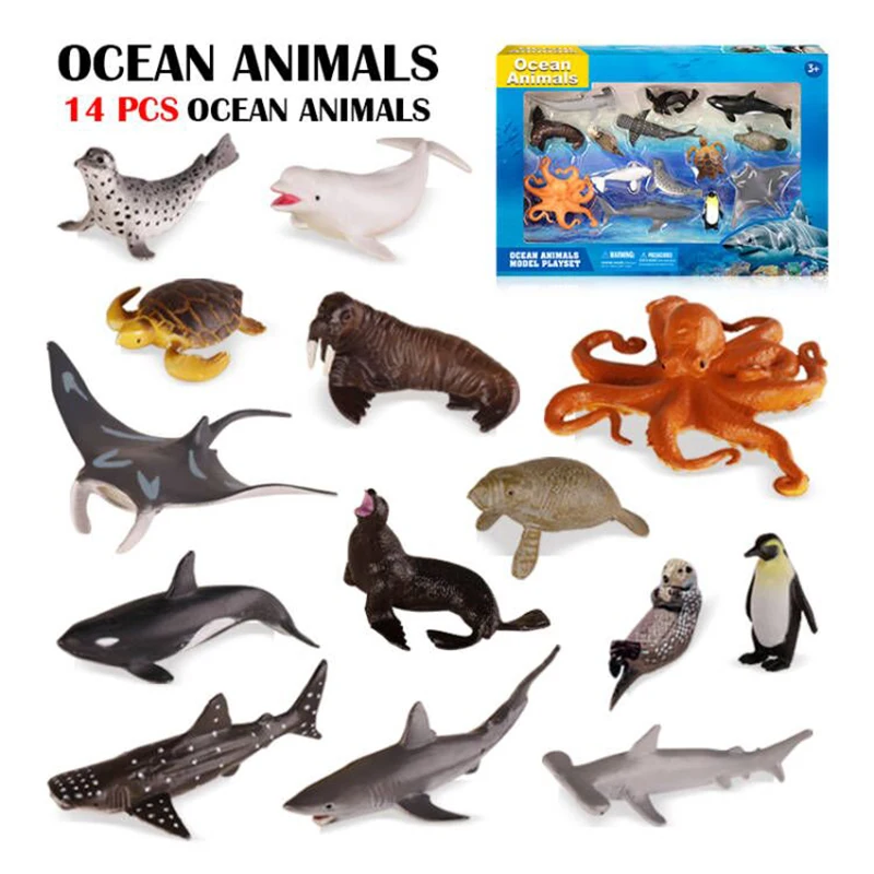 

14Pcs Simulated Sea Life Toy Model Realistic Marine Animals Whale Shark Dolphin Turtle Octopus Toys For Kids Birthday Gifts Box