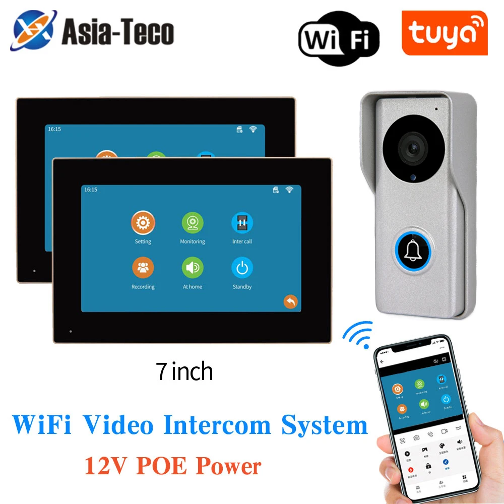 Tuya App WIFI and POE IP Video Door Phone System Sets Smart Home Doorphone Camera 1080P with Monitors for Villa Apartment Office