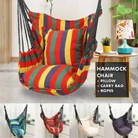 Portable Hanging Hammock Chair Seat with 2 Pillows Rope Chair Swing for Garden Indoor Outdoor Multifunction Hammocks Swings