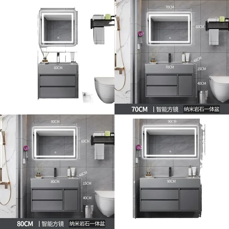 Modern Nano Rock Slab Bathroom Vanity with Integrated Sink Light Luxury Wall Mounted Washbasin Cabinet Combo for Home Decor