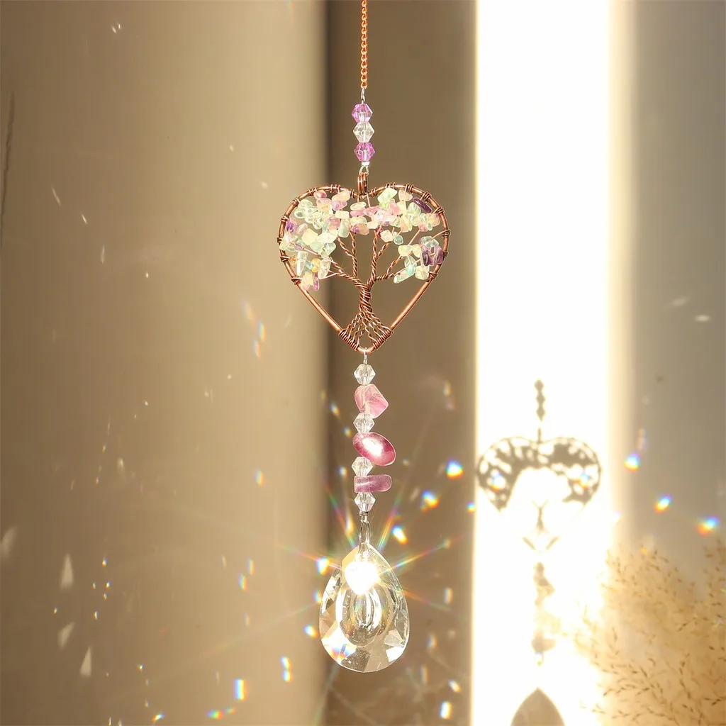 Hanging Decor Heart Shaped Heart Shaped Suncatcher Crystal Suncatcher Ornament Colorful Crystal Chip Hanging Ornament For Garden