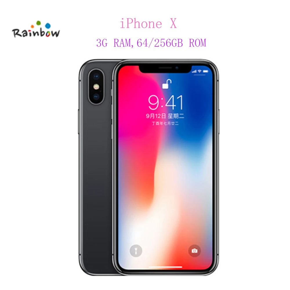 هاتف Apple iPhone X 3GB RAM الأصلي 64GB 256GB ROM Face ID 5.8 "iOS Hexa core 12.0MP كاميرا خلفية مزدوجة غير مقفلة 4G LTE هاتف محمول