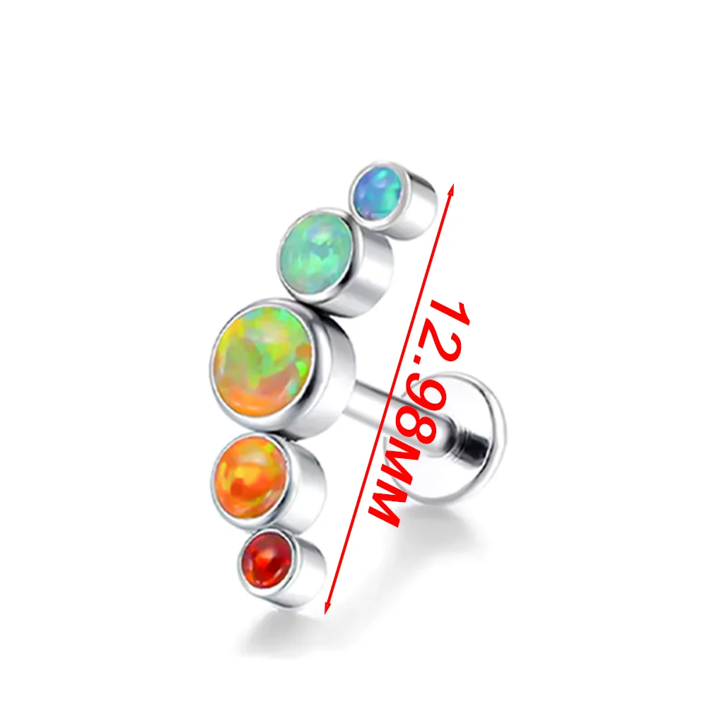 PUTITUP Official F136 Titanium Alloy High-Quality Five-Link Opal Stud Earrings Fashion Anodised Ear Cartilage Piercing Jewellery