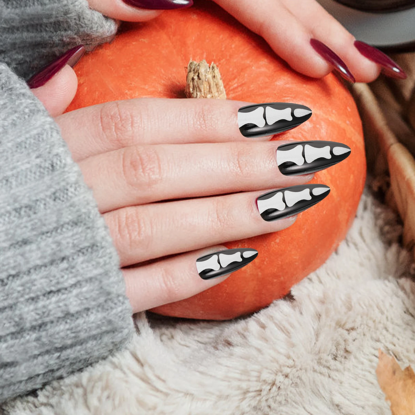 

24 Pcs Fake Nails Short Press On Full Cover Gothic Glue Women Black False Finger Claws Halloween Nail Art Supplies