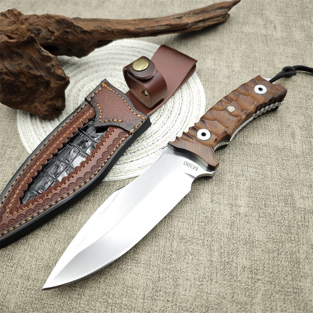 

Mirror Surface M390 Blade Red Treasure Wood Handles Full-tang Tactical Hunting Knives Self Defesne Camping Survival Knives