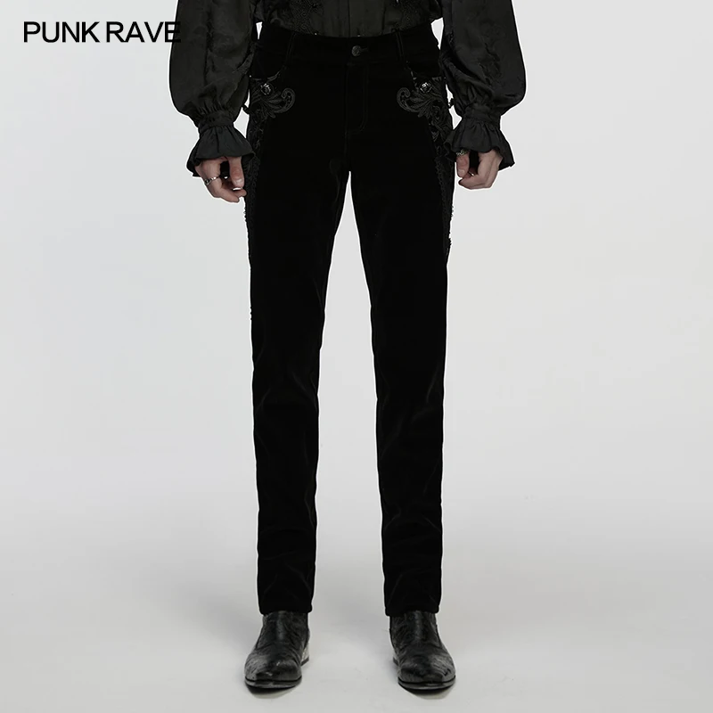 

PUNK RAVE Men's Gothic Embossed Pattern Gorgeous Retro Basic Pants Exquisite Lace Elegance Unique Party Dark Trousers