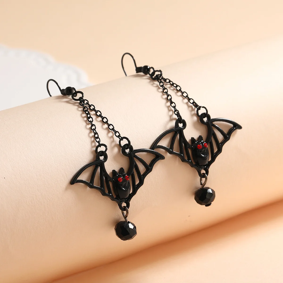 Creative new exaggerated Halloween ornaments retro versatile gothic black bat earrings female